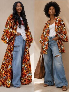 OFUURE Vibrant Ankara Print 100% Cotton Convertible Maxi Kimono Size S-L